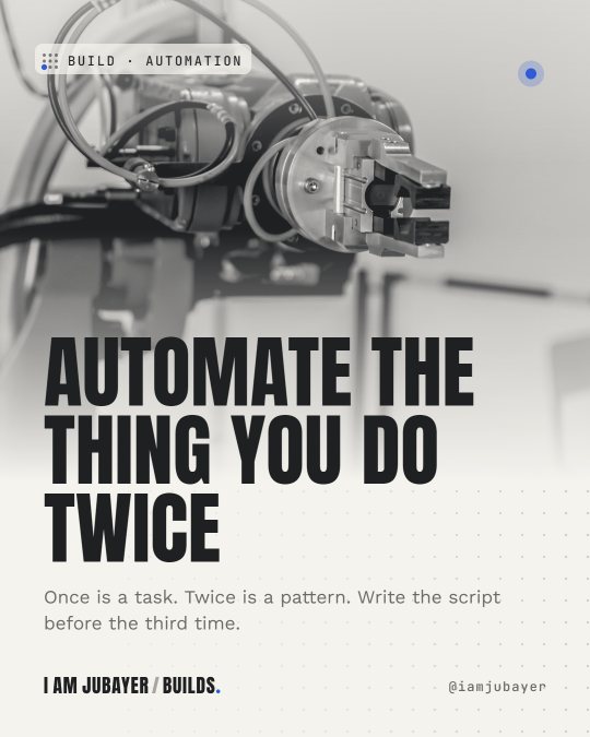 An industrial robot arm with a gripper in black and white tones, with the headline: Automate the thing you do twice.
